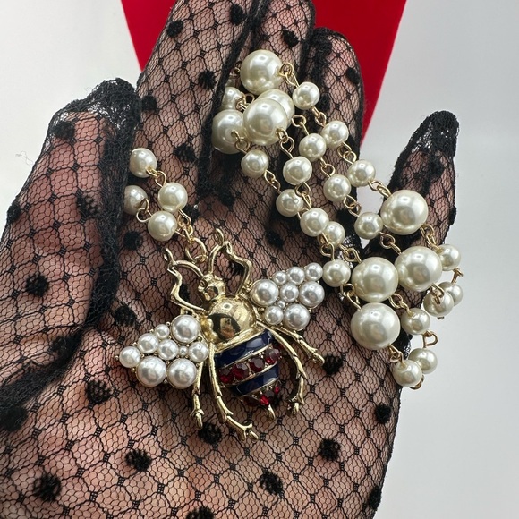 Anthropologie Pearl Bee Elegant Long Gold Necklace - Picture 6 of 12